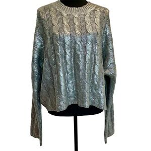 Moon & Madison silver metallic foil cable knit sweater round neck long sleeve L